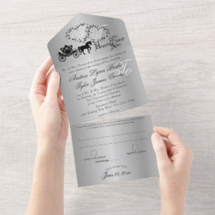 Fairytale Wedding Carriage Silver Grey All In One Invitation