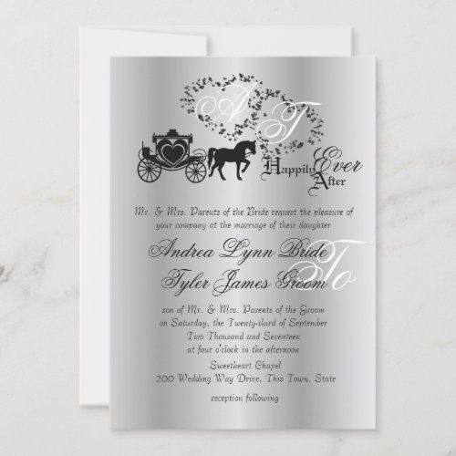 Fairytale Wedding Carriage Silver Invitation