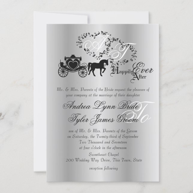 Fairytale Wedding Carriage Silver Invitation (Front)