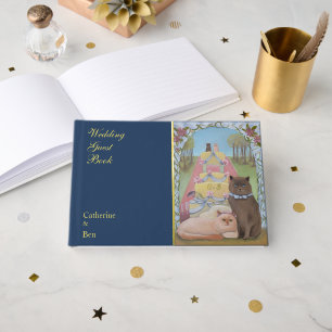 Fairytale Wedding Cats 9" x 6" Gold Foil Guest Book