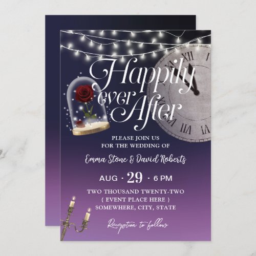 Fairytale Wedding Elegant Deep Purple Invitation