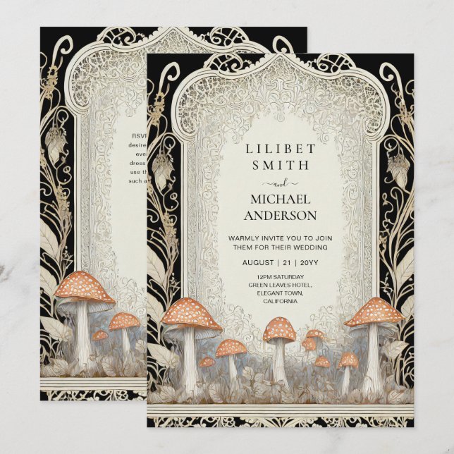 Fairytale Wedding Fairycore Mushrooms Forest  Invitation (Front/Back)