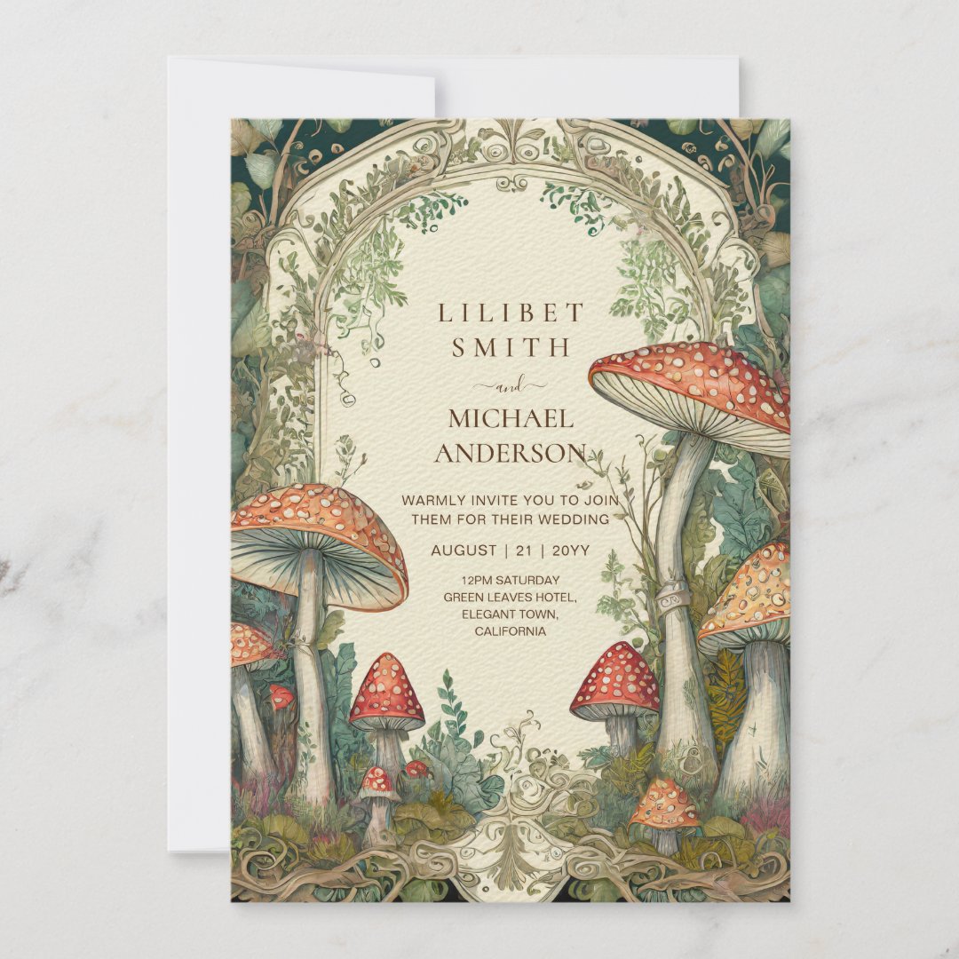 Fairytale Wedding Fairycore Mushrooms Forest Invitation (Front)