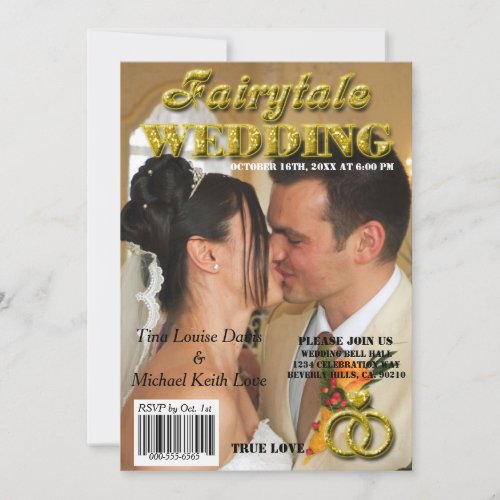 Fairytale Wedding Gold Glitter Magazine Cover Invitation