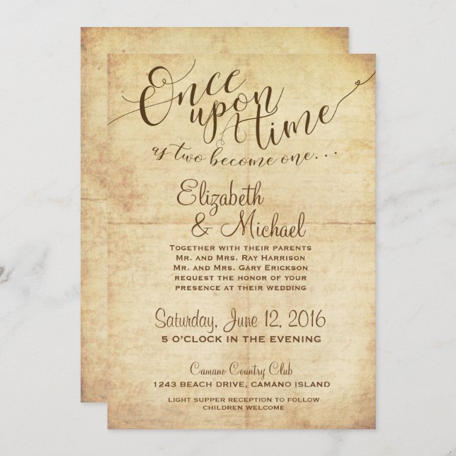 Fairytale Wedding Invitation Once Upon A Time (Front/Back)