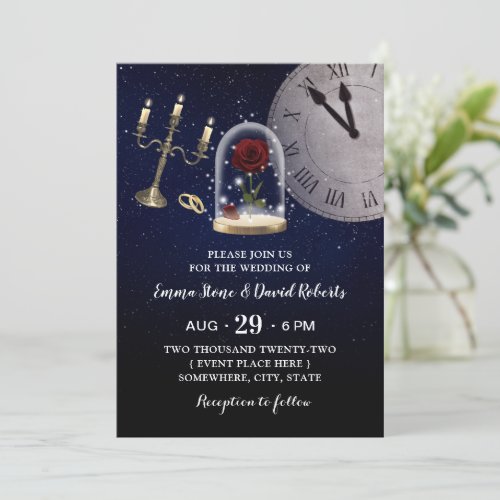 Fairytale Wedding Rose Flower Dome Starry Night Invitation