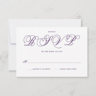 Fairytale Wedding RSVP Cards in Royal Purple