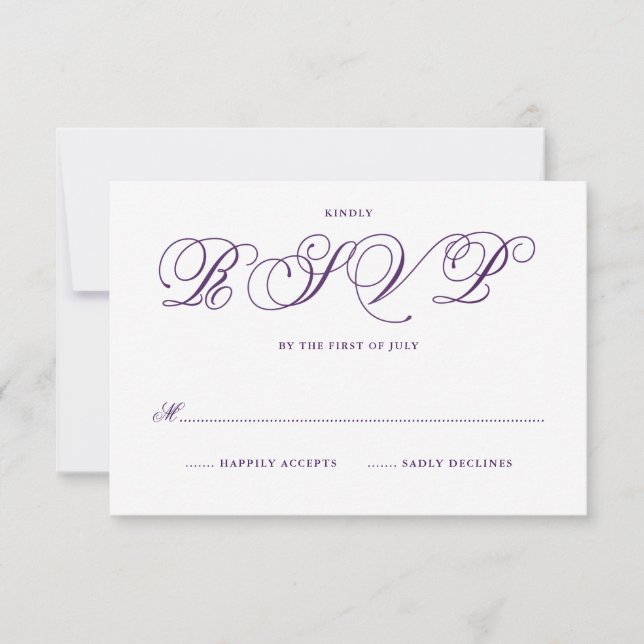 Fairytale Wedding RSVP Cards in Royal Purple (Front)