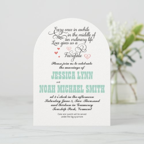 FairyTale Whimsical Hearts Mint Coral Invitation
