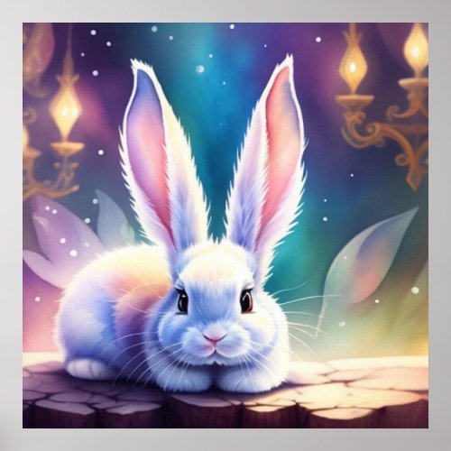 Fairytale White Watercolor Bunny Poster