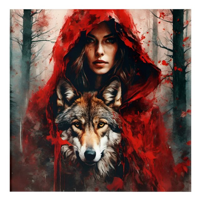 Fairytale Woman and a Wolf  Acrylic Print (Front)