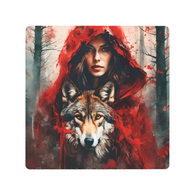 Fairytale Woman and a Wolf  Metal Print (Front)