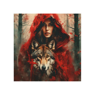 Fairytale Woman and a Wolf Wood Wall Art