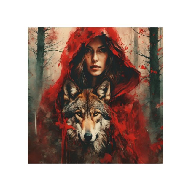 Fairytale Woman and a Wolf  Wood Wall Art (Front)