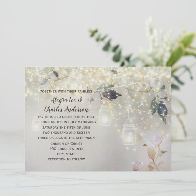 Fairytale Woodsy Farmhouse Mason Jar Wedding Invitation (Standing Front)