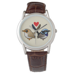 Fairywrens in Love Men's Classic Brown Leather Strap Watch