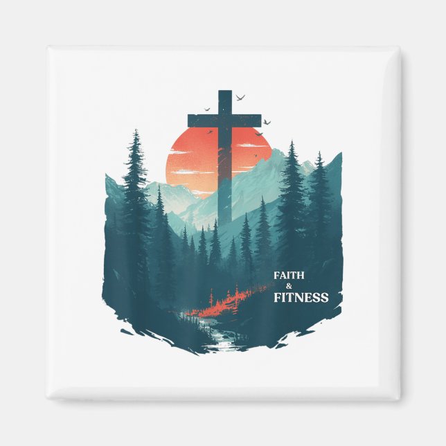 Faith &amp; Fitness Christian - Workout Motivation Magnet (Front)