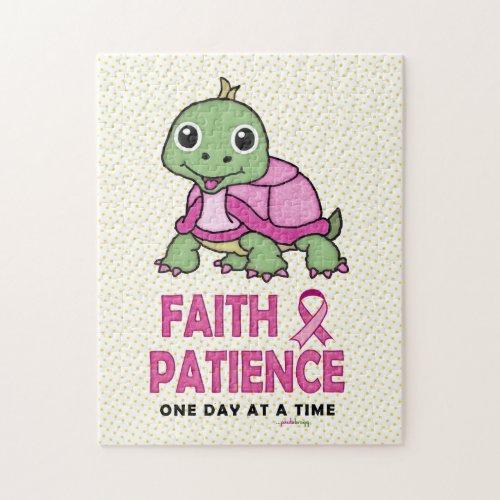 Faith an Patience Breast Cancer Pink Green Turtle Jigsaw Puzzle