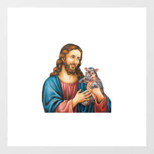 Faith and Fun Moo Deng the Hippo Held by Jesus Tan Wall Decal