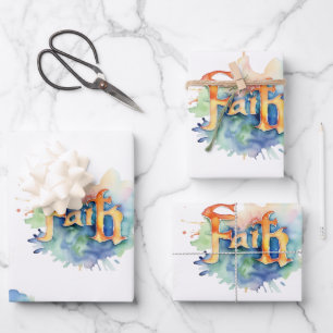 Faith and Grace Watercolor Pattern Wrapping Paper Sheets