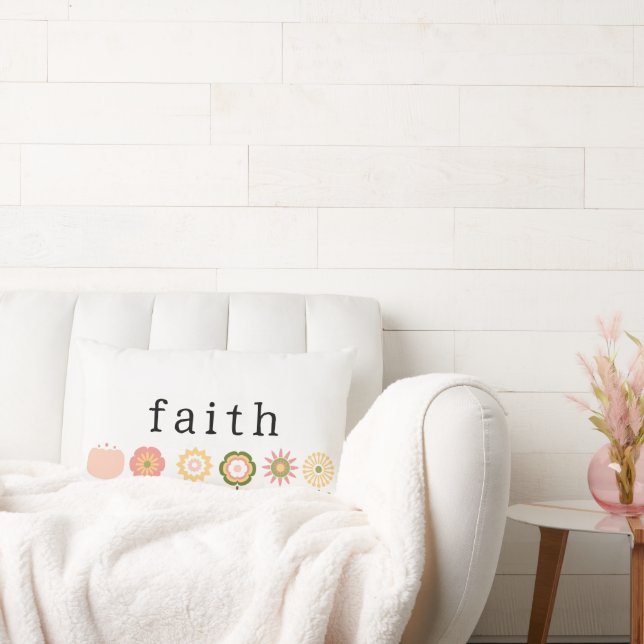 Faith and Hope Pink Flowers Modern Inspirational Lumbar Pillow (Couch)