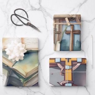 Faith and Scripture Cross Wrapping Paper Sheets