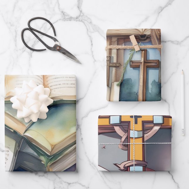 Faith and Scripture Cross Wrapping Paper Sheets (Front)