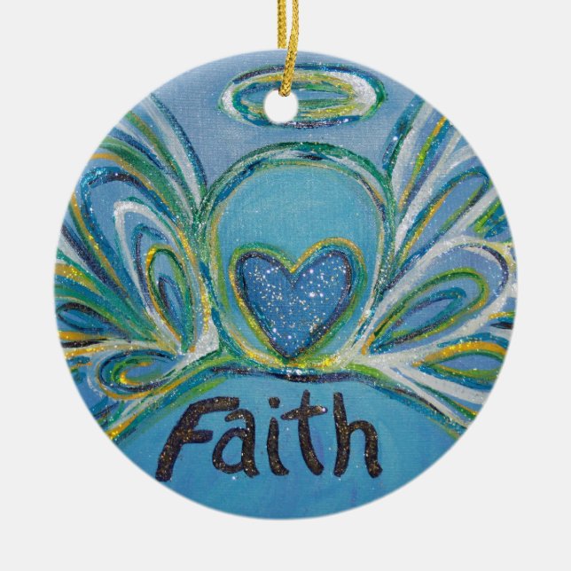 Faith Angel Word Art Gift Holiday Ornament (Front)