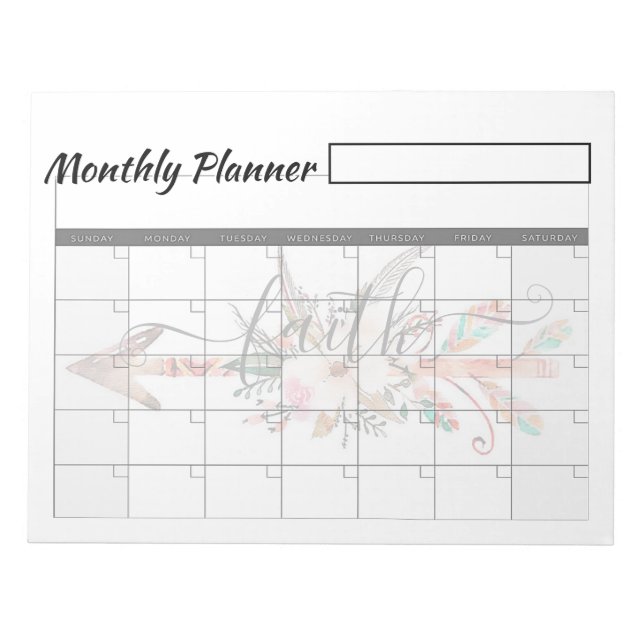 Faith arrow monthly planner sheets notepad (Front)