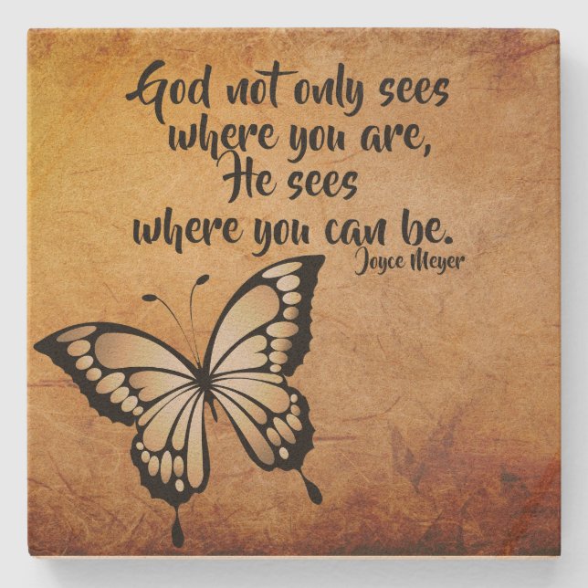 Faith-Based Butterfly Sandstone Beverage Coaster (Front)