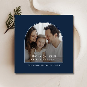 Faith Based Glory To God Christmas Arch Photo Blue Holiday Card