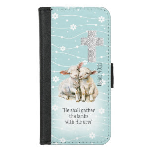 Faith Based Light Turquoise Floral Lambs Cross  iPhone 8/7 Wallet Case
