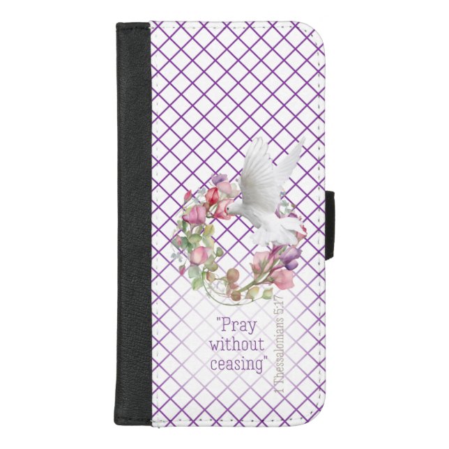 Faith Based Mauve White Line Motif Sweet Pea Dove iPhone Wallet Case (Front)