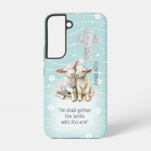 Faith Based Pastel Turquoise Floral Lambs Cross  Samsung Galaxy S22 Case