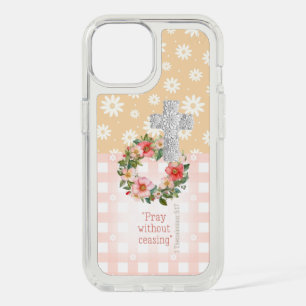 Faith Based Pink Peach Floral Roses Cross iPhone 15 Case