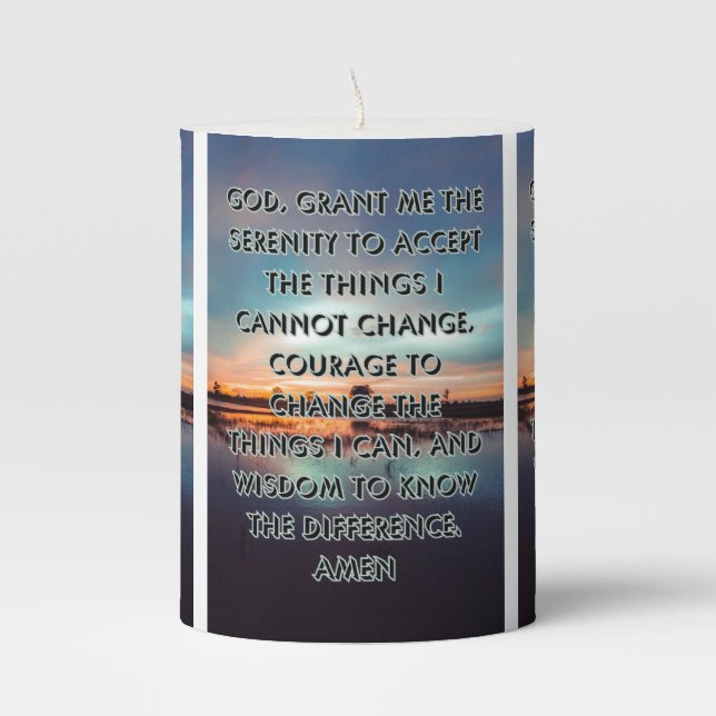 Faith Based Serenity Prayer Pic Pillar Candle (Front)