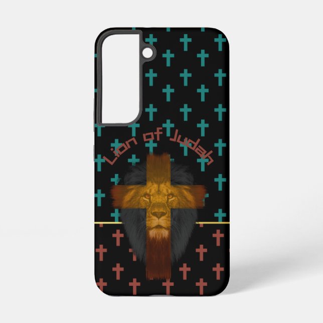 Faith Black Red Turquoise Crosses Lion of Judah Samsung Galaxy Case (Back)
