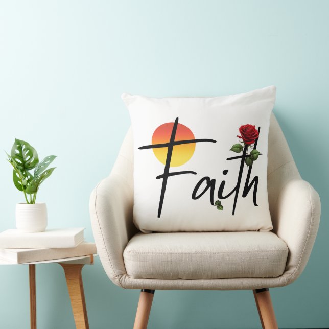 Faith Black Typography With Rose Throw Pillow (Chair)