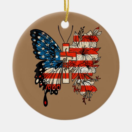 Faith Butterfly 4th July American Christian Ceramic Ornament