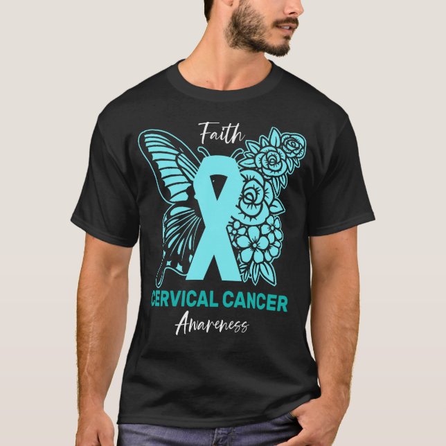 Faith Butterfly Floral Cervical Cancer Awareness T-Shirt (Front)