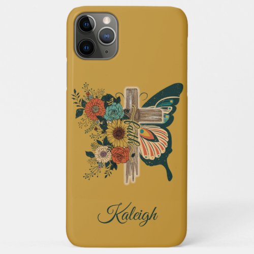 Faith Butterfly Flowers Christian Cross Name  iPhone 11 Pro Max Case