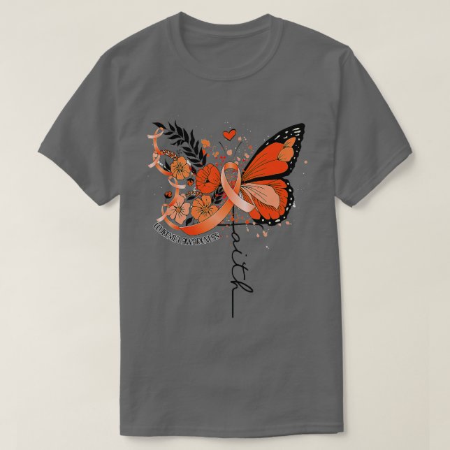 Faith Butterfly Orange Ribbon Leukemia Awareness  T-Shirt (Design Front)