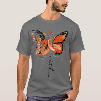 Faith Butterfly Orange Ribbon Leukemia Awareness  T-Shirt