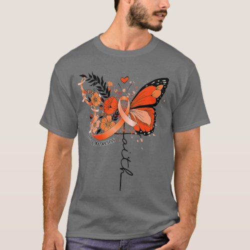 Faith Butterfly Orange Ribbon Leukemia Awareness  T_Shirt