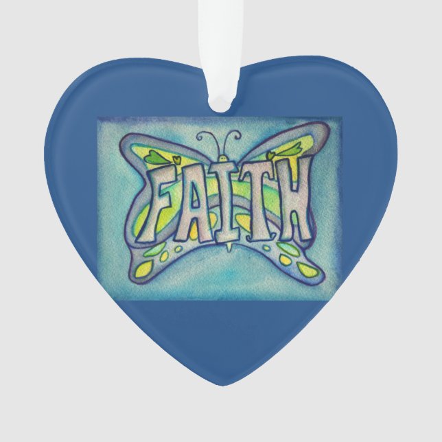 Faith Butterfly Word Art Gift Holiday Ornament (Front)