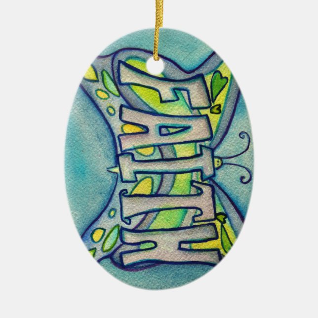 Faith Butterfly Word Art Gift Holiday Ornament (Front)
