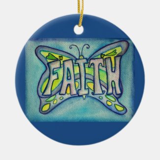Faith Butterfly Word Art Gift Holiday Ornament
