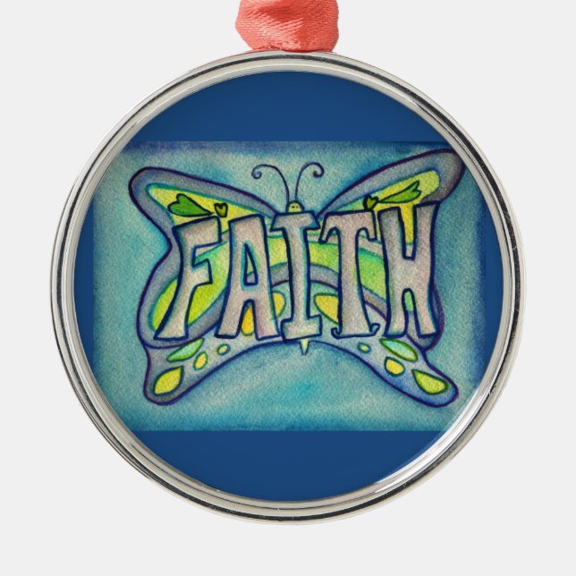Faith Butterfly Word Gift Holiday Ornament (Front)