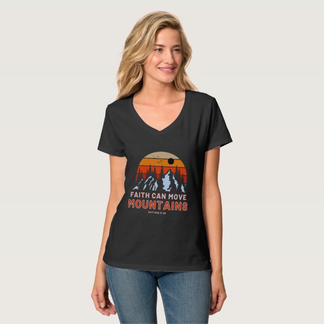 Faith Can Move Mountains Bible Women's V-Neck T-Shirt (Front Full)