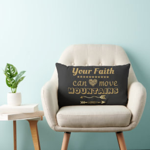 Faith Can Move Mountains Black and Gold Lumbar Pillow